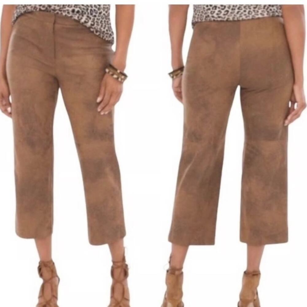NWT! Chico’s Faux Suede Brown Cropped Pants, Worn Wide Crop, Size 1 (US 8)